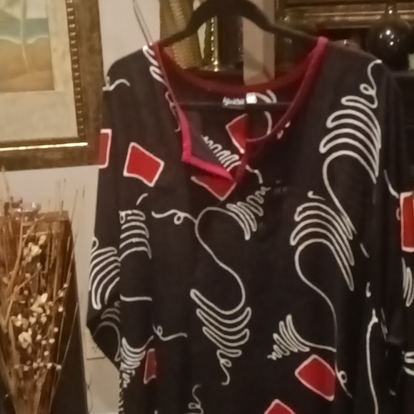 FINAL PRICE NWOT Iguana red/black/white assymetrical patterned design dress S/M - Picture 10 of 14